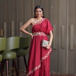 Amber Maroon One Shoulder Gown Fashion Designers India 2