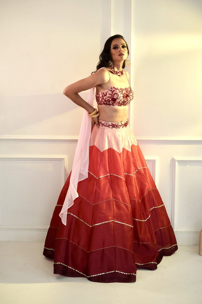CELESTE - Pink Dupion Ombre Lehenga - Designer Brand Rashika Sharma - London England United Kingdom - Black Thread Co - 9