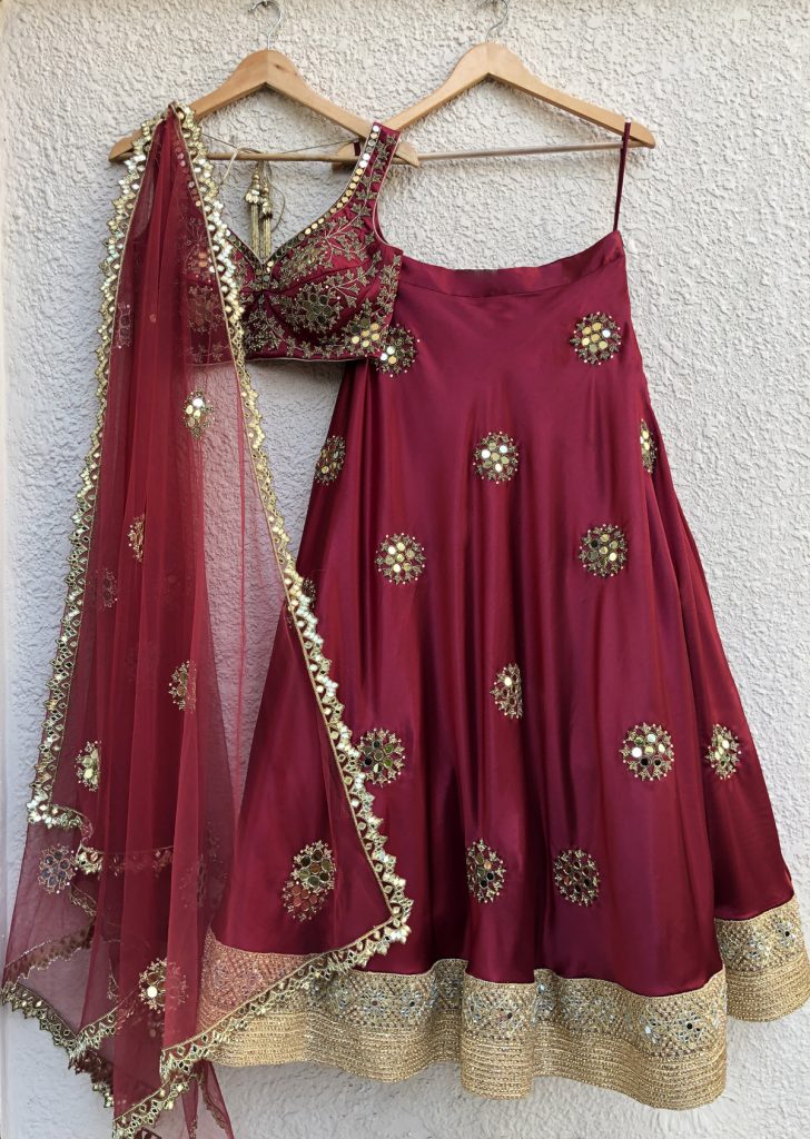 Crimson Mirror Work Lehenga Fashion Designers India