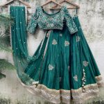 Emerald Green Raw Silk Lehenga Set - Designer Brand Priti Sahni - London England United Kingdom - Black Thread Co - 3