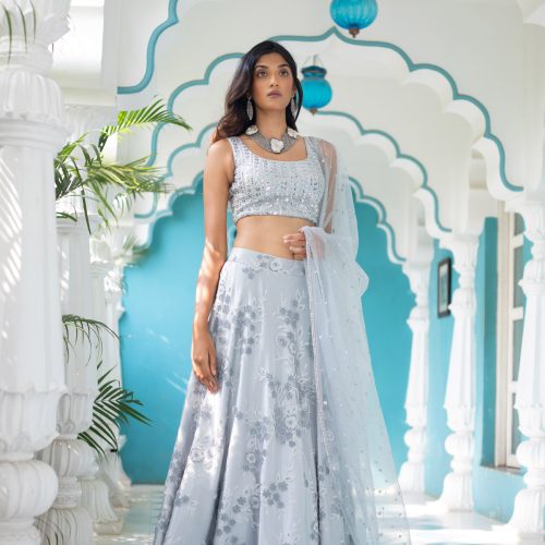 Grey Embroidered Skirt and Blouse Fashion Designers India 5