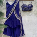Indigo Blue Draped Ruffle Saree Fashion Designers India 2