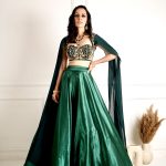 MEERA - Green Blackout Satin Lehenga - Designer Brand Rashika Sharma - London England United Kingdom - Black Thread Co - 1