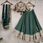 Nude and Green Lehenga Set - Designer Brand Priti Sahni - London England United Kingdom - Black Thread Co - 1