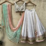 Off-White Raw Silk Lehenga Set with Colorful Blouse Fashion Designers India 2