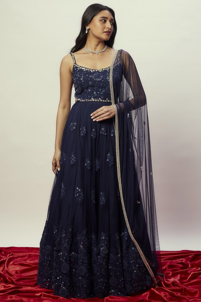 Shanaya Midnight Blue Anarkali Gown Fashion Designers India