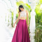 White Incut Multi Sequins Blouse with Rani Pink Bridal Satin Skirt Fashion Designers India 2