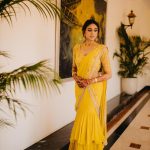 Mustard Ruffled Embroidered Pre-stitched Saree Fashion Designers India 2